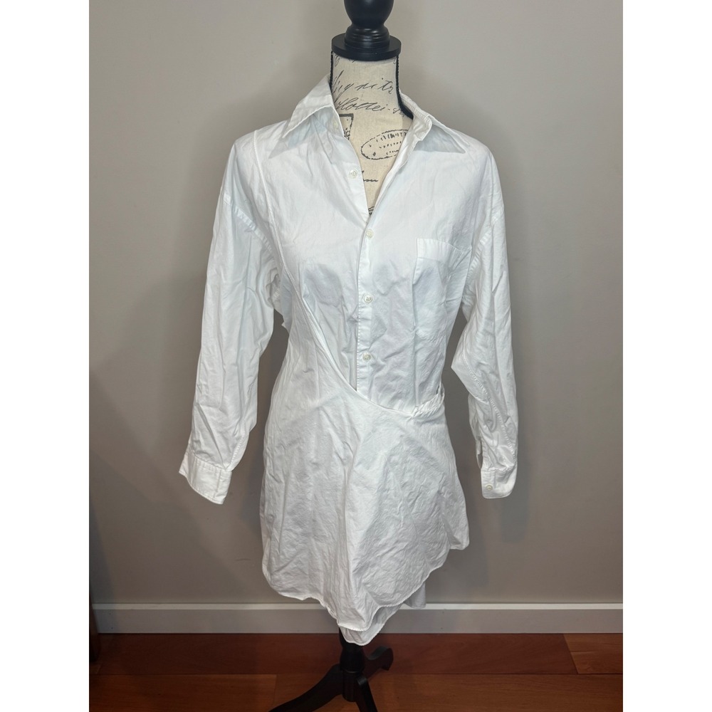 Comme des Garçons White Poplin Asymmetrical Draped Wrap Cotton Tunic Dress sz S